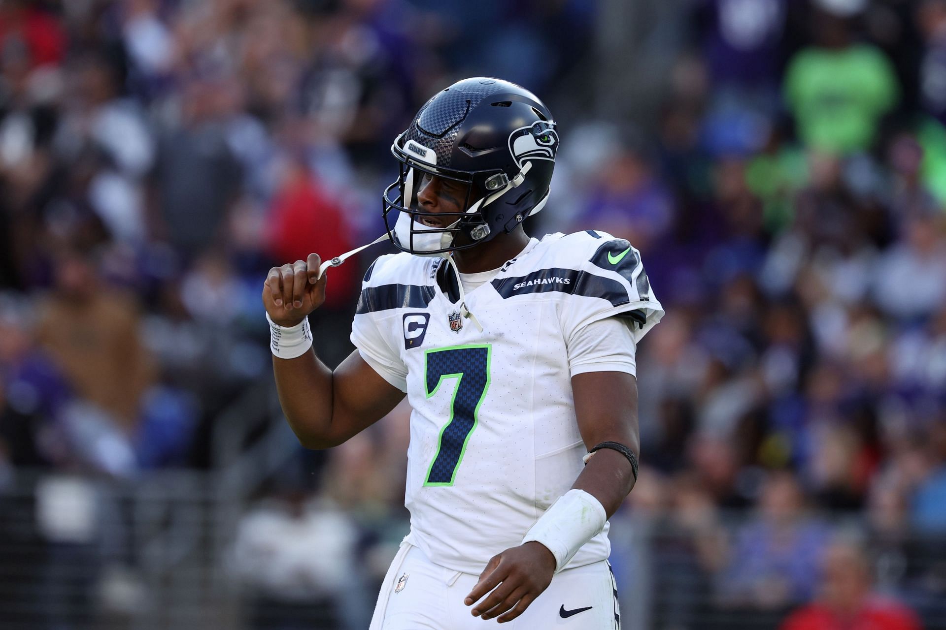 Geno Smith during Seattle Seahawks vs. Baltimore Ravens