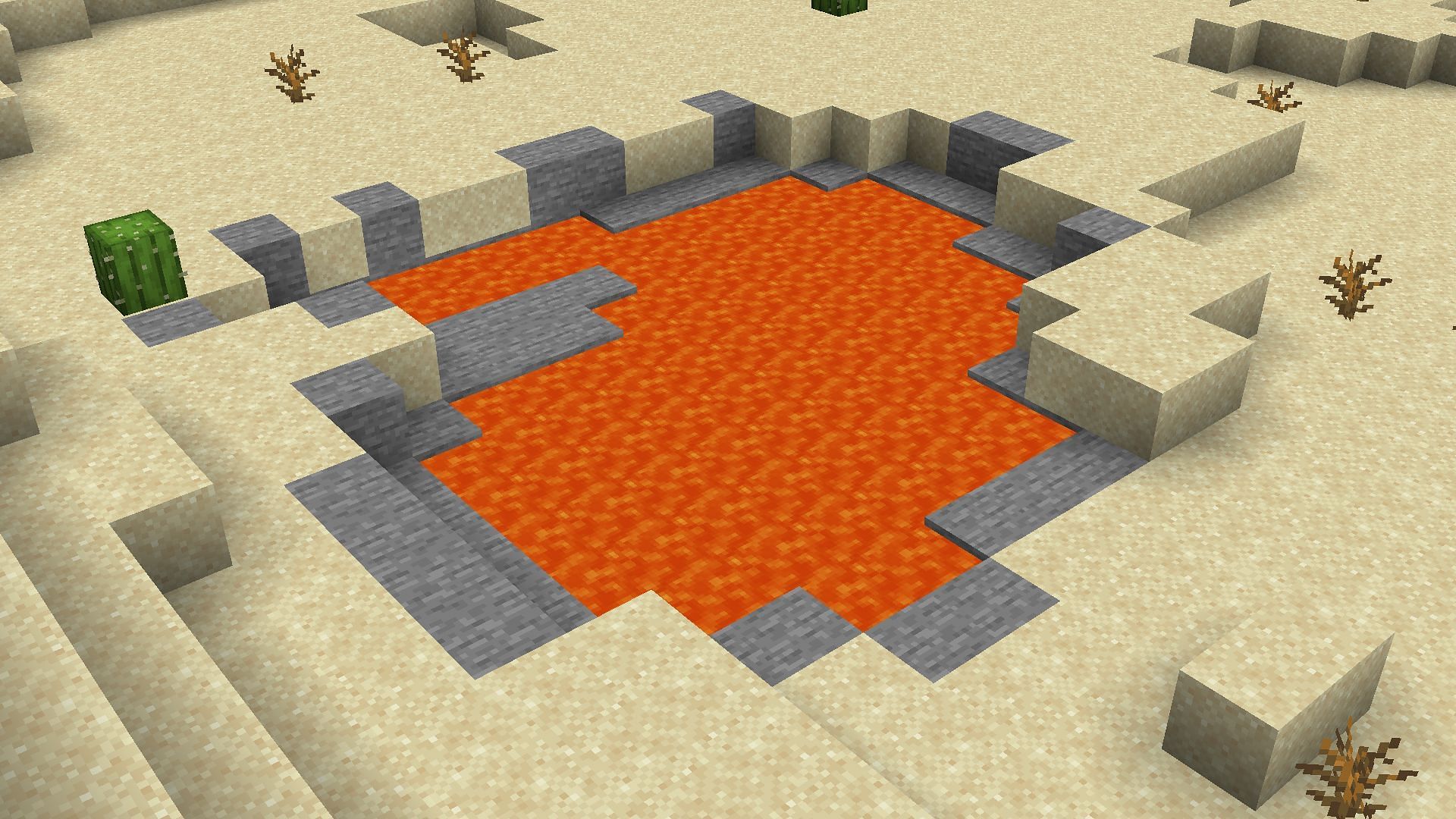 You must first find a lava pool in Minecraft to create a nether portal in it (Image via Mojang)