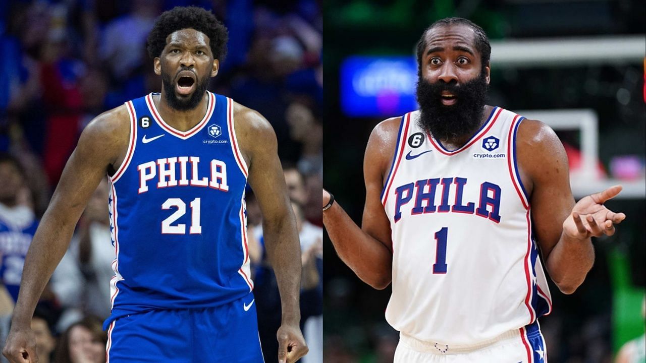 Joel Embiid (L) James Harden (R)