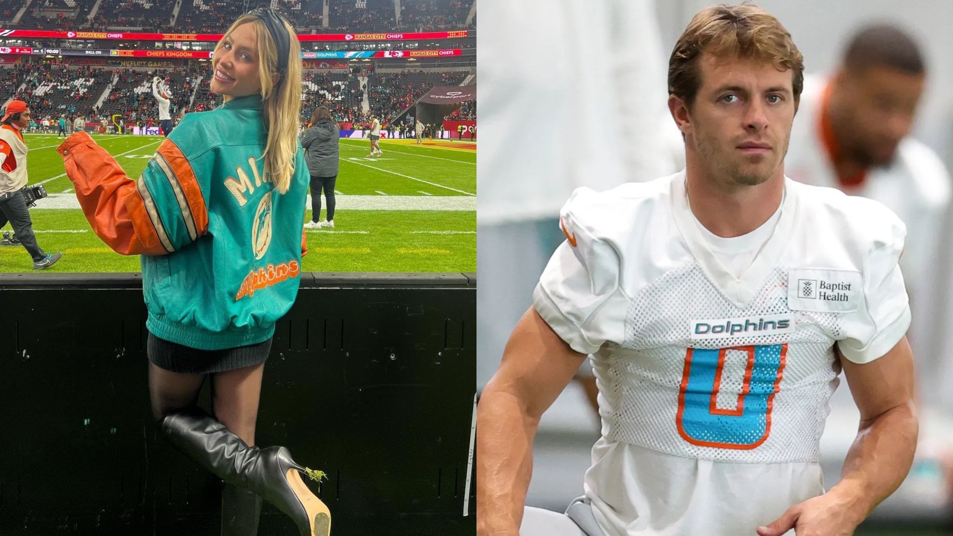 Braxton Berrios and Alix Earle enjoying the Miami Dolphins