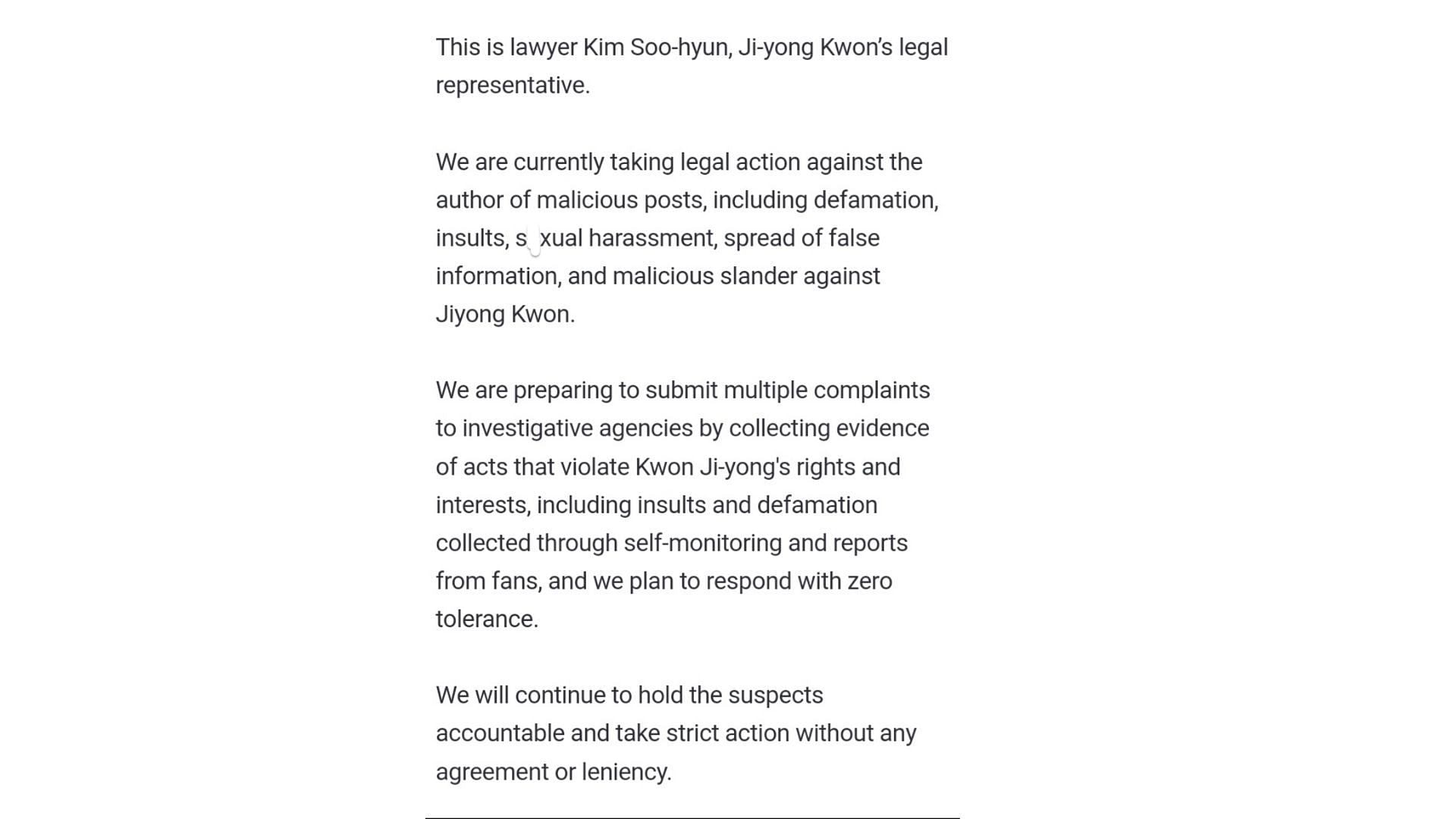 Statement of the idol&#039;s legal representative (Image via X/@eramoreugedda)