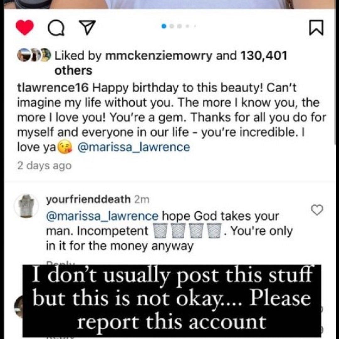 Marissa Lawrence responded to a fan who made a comment about her marriage.