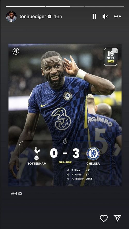 Antonio Rudiger scored the final goal in Chelsea's 3-0 drubbing of Tottenham in 2021