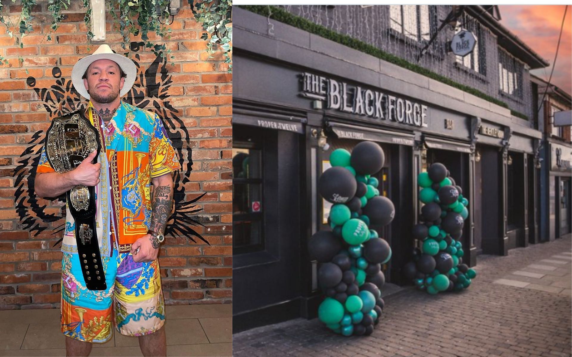 Conor McGregor inside The Black Forge Inn (left) and The Black Forge Inn (right) (Image credits @blackforgeinn and @TheNotoriousMMA on X