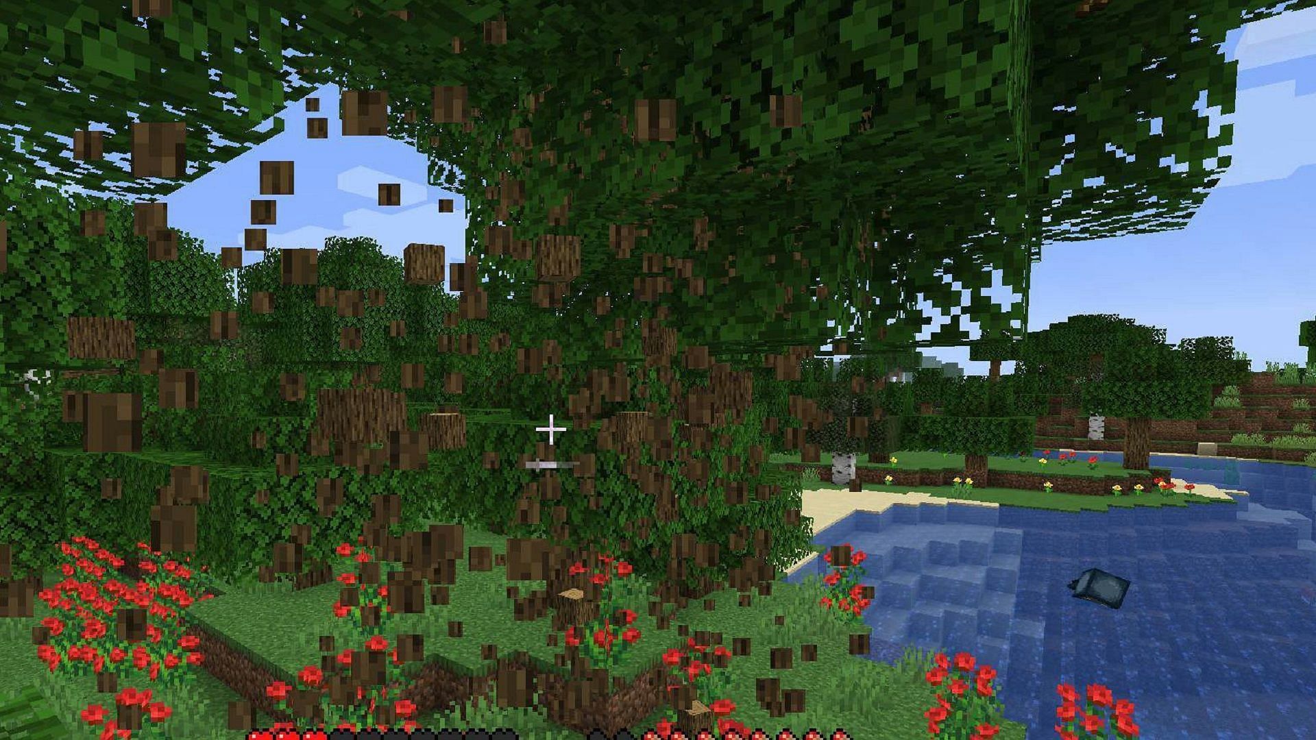 Harvest materials from trees at a rapid pace with FallingTree (Image via RakSrinaNa/9Minecraft)