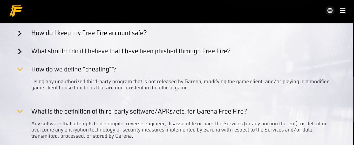 Garena की पॉलिसी 