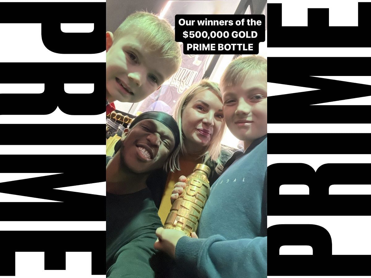 JJ shares selfie with winner of $500K Gold Prime Bottle. (Image via X/@Sidemenupdates)
