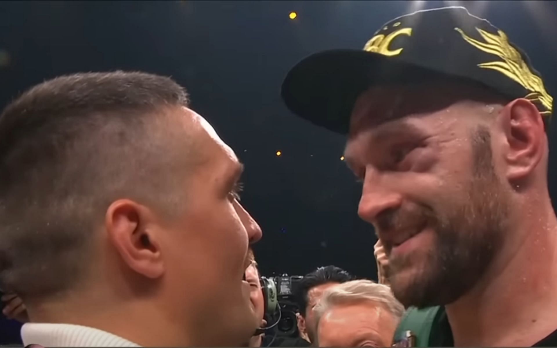 Oleksandr Usyk and Tyson Fury faceoff [Photo credit: Top Rank Boxing - YouTube]