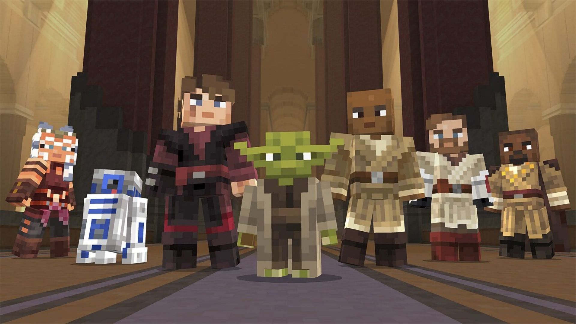 Team up with legendary characters like Mace Windu and ally with Anakin Skywalker (Image via Mojang) 