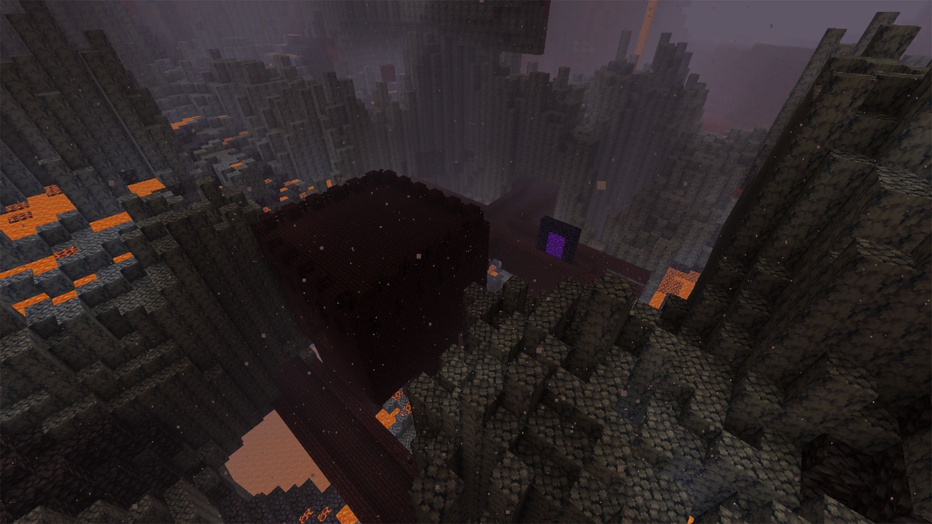 Take the portal all the way to the Basalt Delta, where the Nether Fortress and a Bastion await you (Image via Mojang)