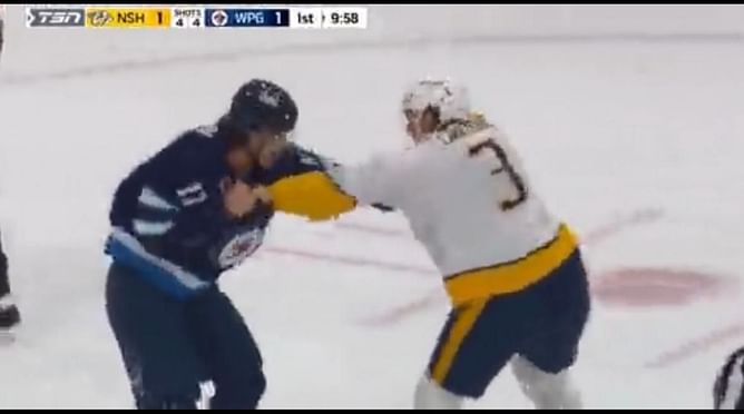 VIDEO: Jets captain Adam Lowry lands multiple big rights onto Jeremy Lauzon