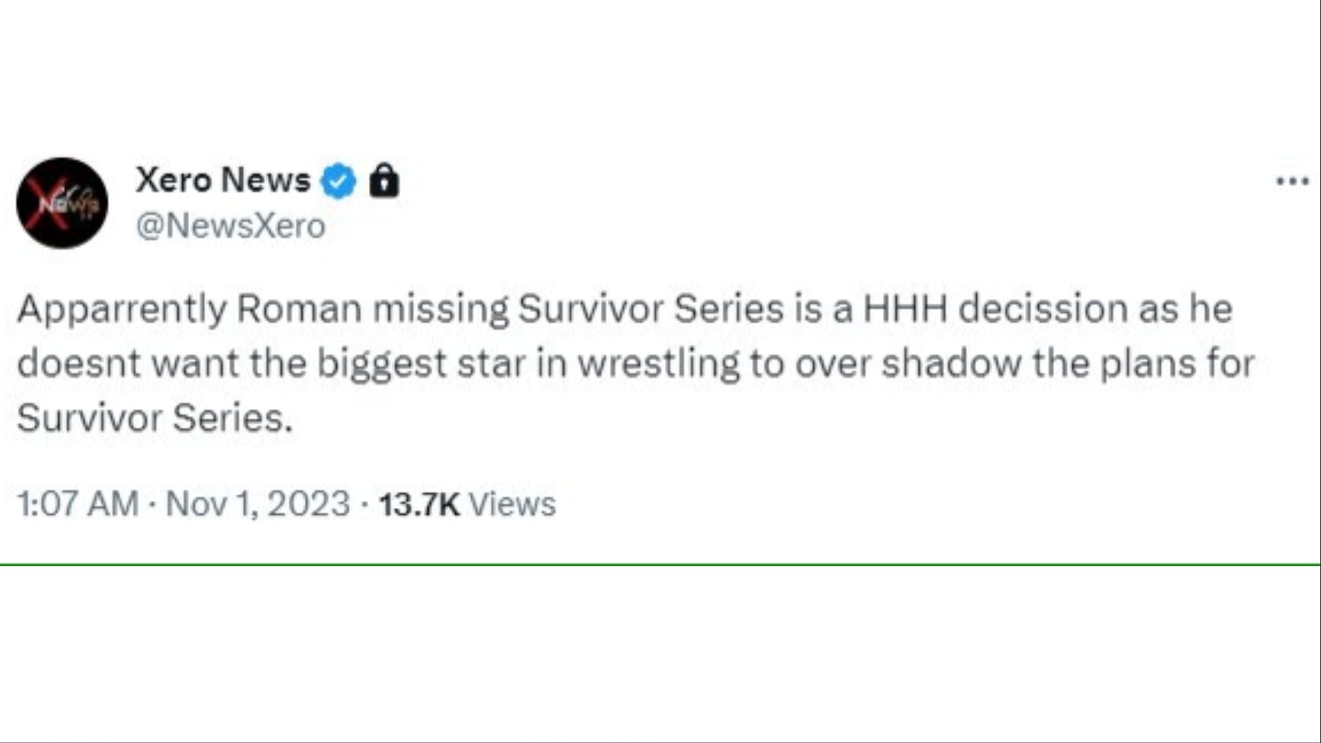 Xero News on Roman Reigns and Survivor Series 2023.