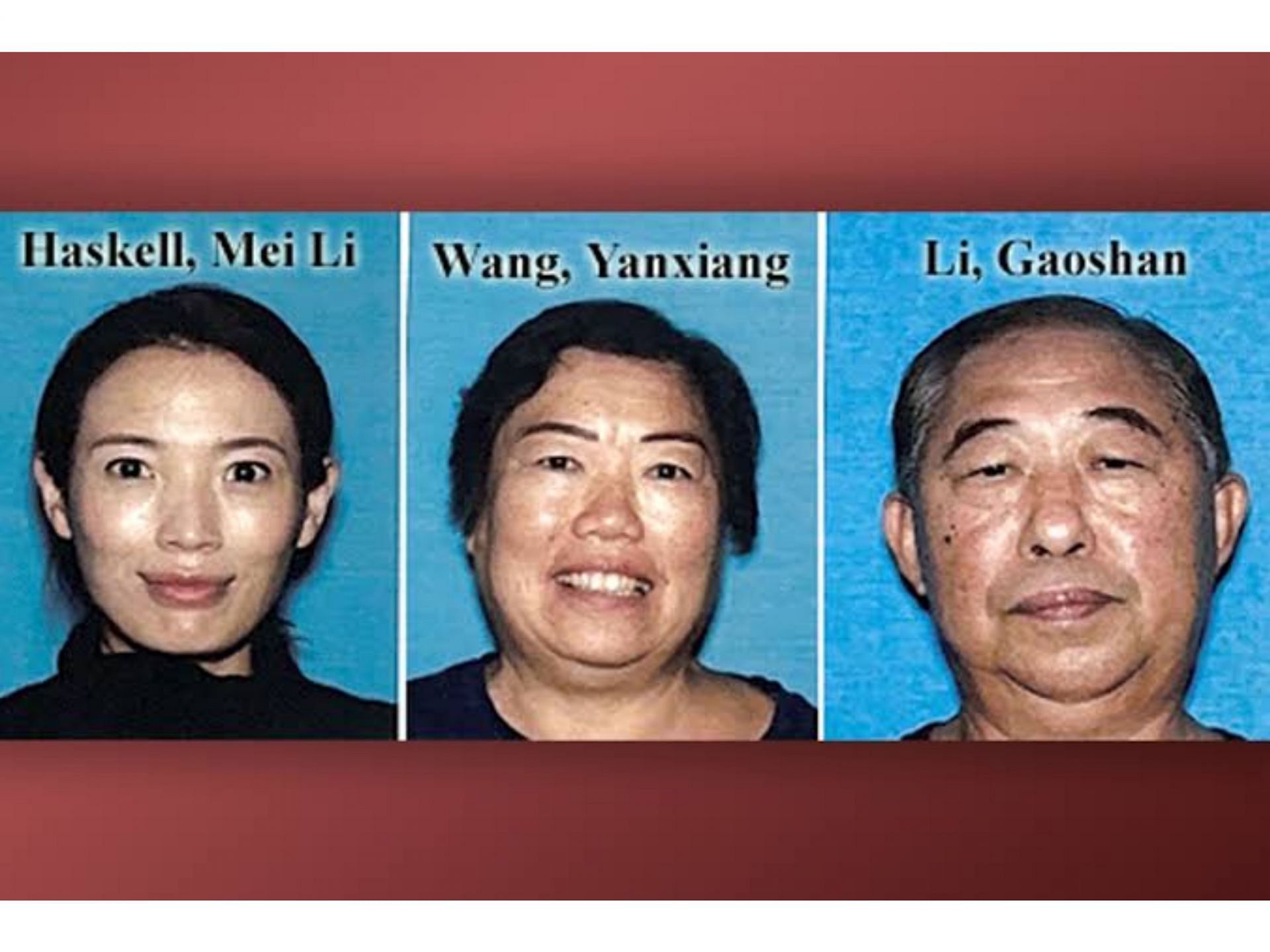 Images of Mei Li Haskell and her missing parents (Image via LAPD)