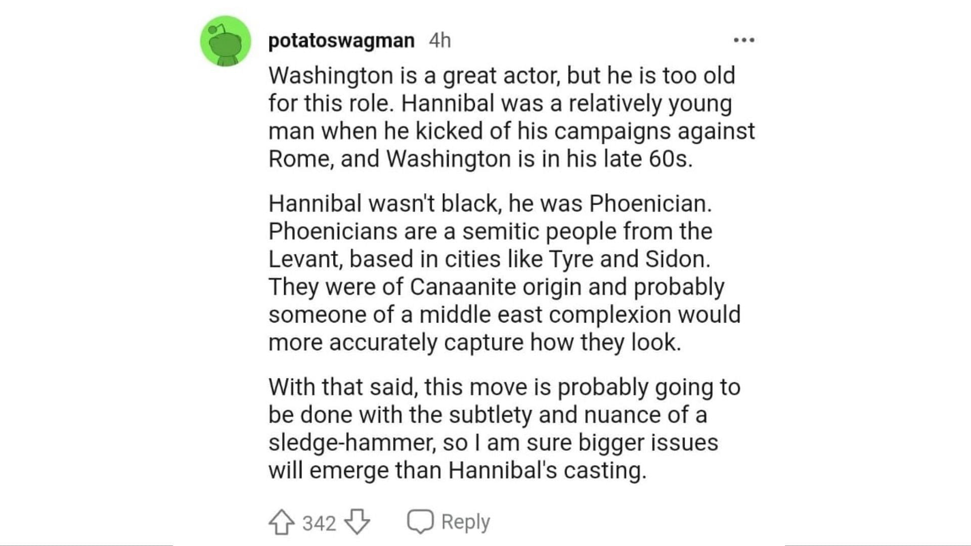 A netizen elaborates on Hannibal&#039;s ethnicity. (Image via Reddit/potatoswagma)