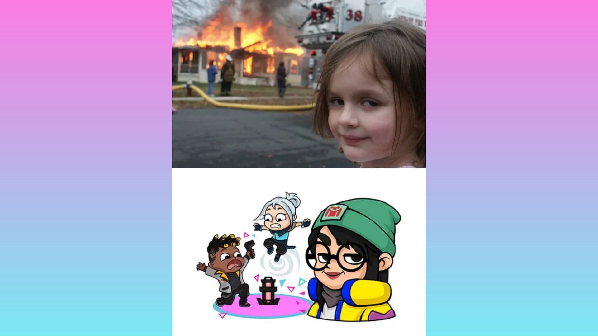Killjoy doing the disaster girl smile of Zo&euml; Roth (Image via Riot Games)