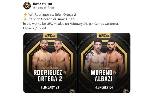 Tweet regarding UFC Mexico