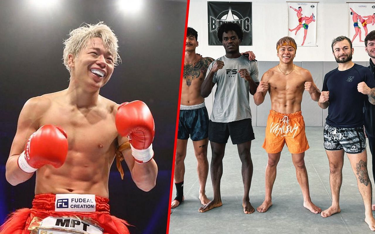 Takeru Segawa (left) and Takeru with Boxing Works athletes (right)