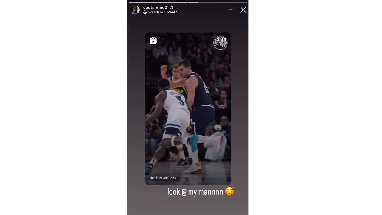 Anthony Edwards&#039; girlfriend Jeanine Robel took to Instagram to share a story of him decimating the Nuggets (@coutureinc2/Instagram)