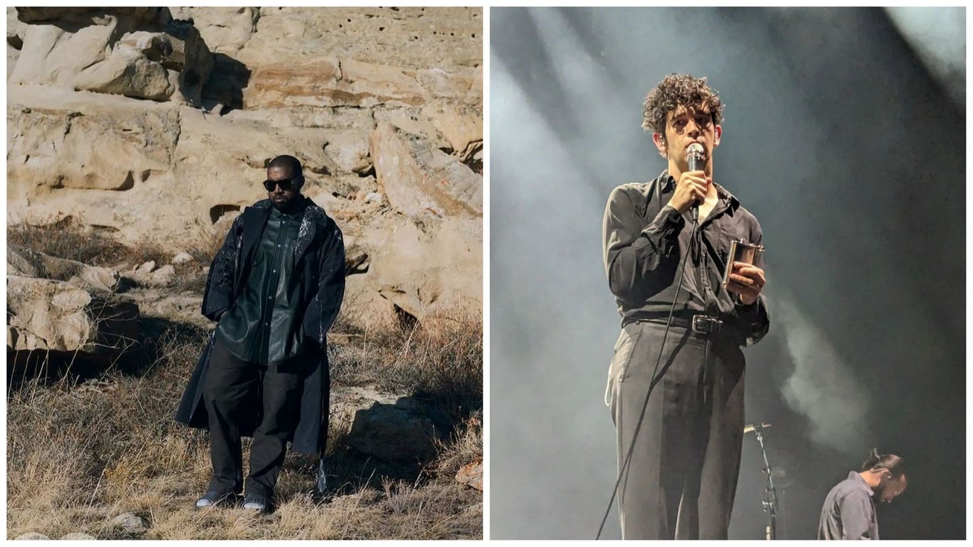Portraits of Matty Healy and Kanye West (Images via official instagram @mattyugh and @kanyewgst)