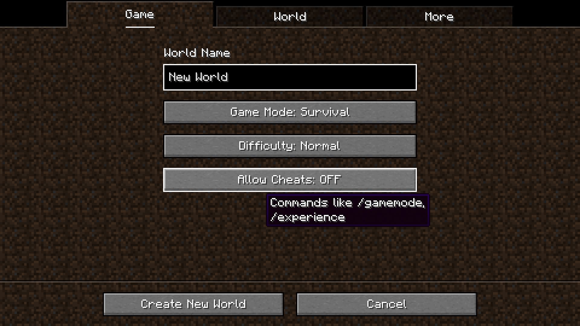 World creation screen (Image via Mojang)