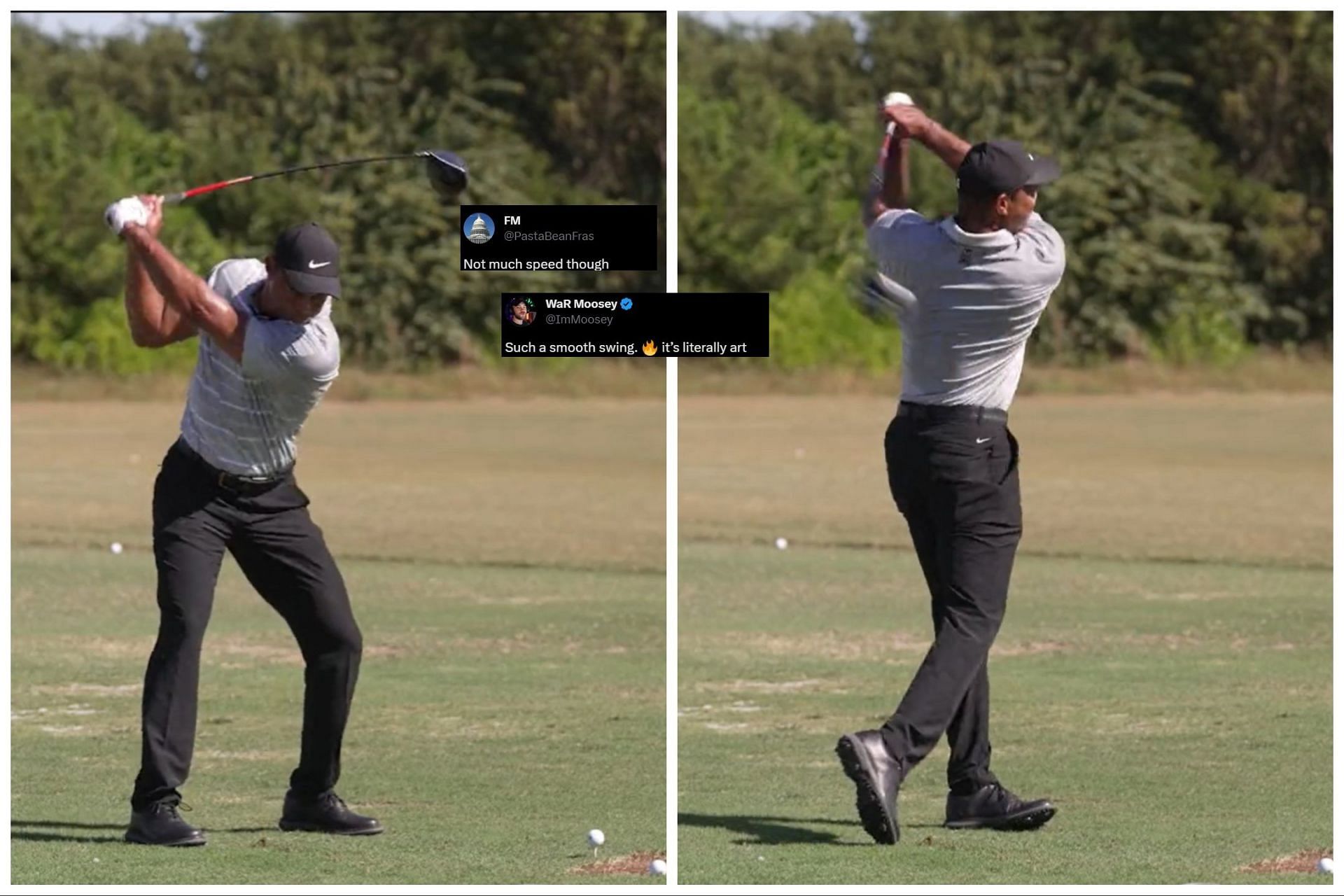 Tiger Woods swinging during the practice session ahead of the Hero World Challenge 2023(Image via Twitter.com/PGATour)