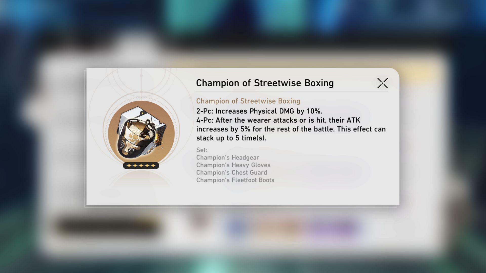 The Champion of Streetwise Boxing Relic set (Image via HoYoverse)