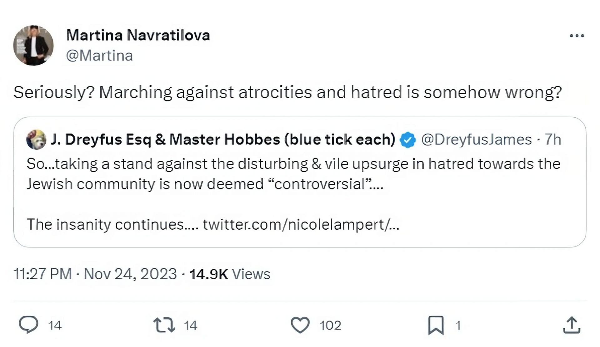 Martina Navratilova on X (formerly Twitter)