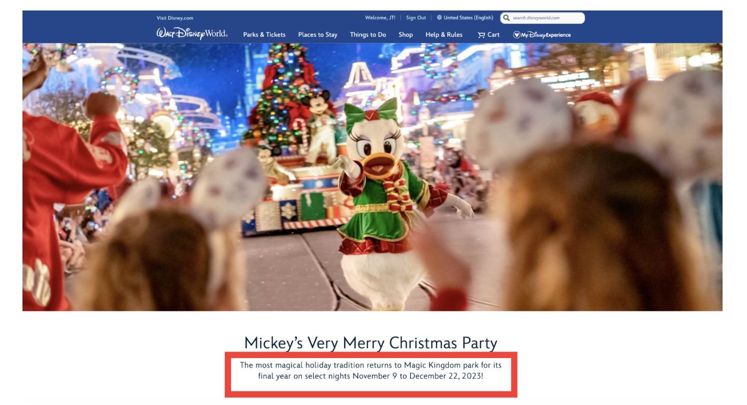 Fake news being reported by a website, Mouse Trap News, stating that 2023 will be the last year for Disney&#039;s Christmas Celebrations. (Image via Mouse Trap News)