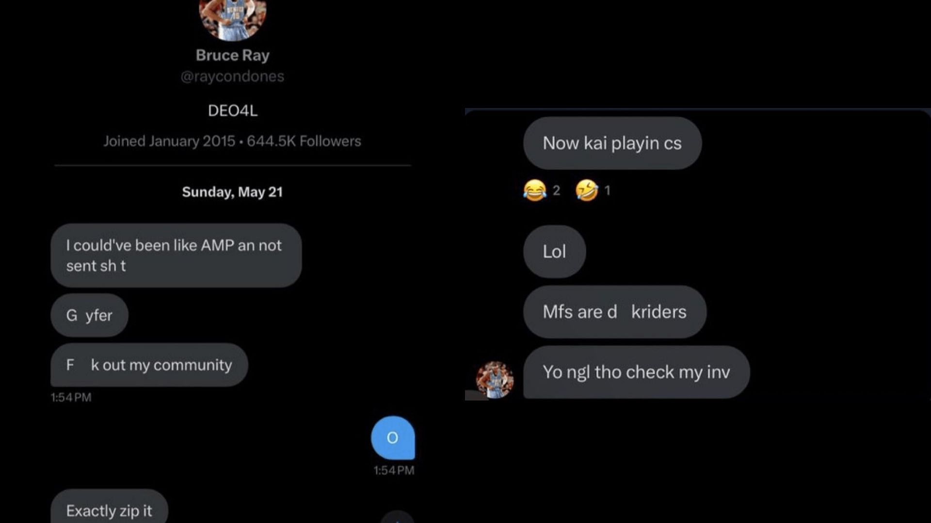 Bruce talks about AMP and Kai Cenat in leaked DMs (Image via on PLZHELPKARDY/X)