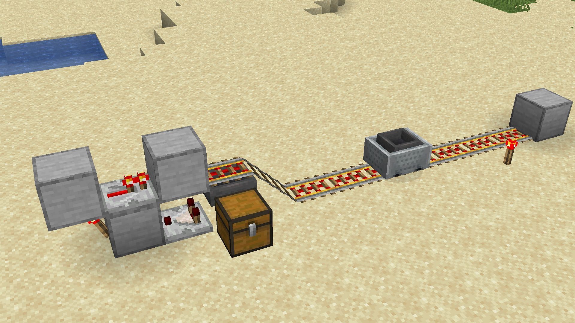 A hopper minecart unloader is extremely simple to make in Minecraft (Image via Mojang)