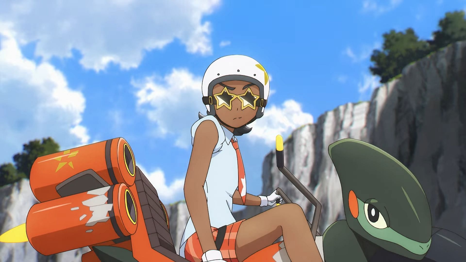 Carmen on her Cyclizar in Pokemon: Paldean Winds Episode 3 (Image via The Pokemon Company)