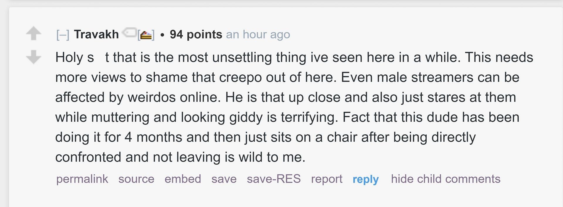 A Redditor&#039;s comment on the Twitch streamer&#039;s clip (Image via r/LivestreamFail subreddit)