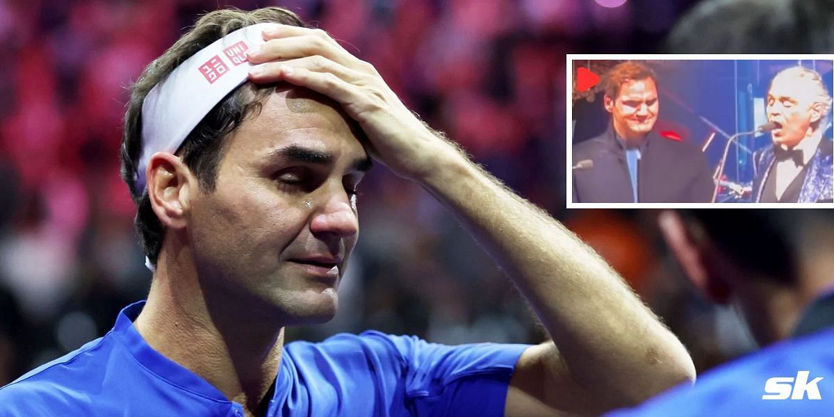 Roger Federer reduced to tears (inset)