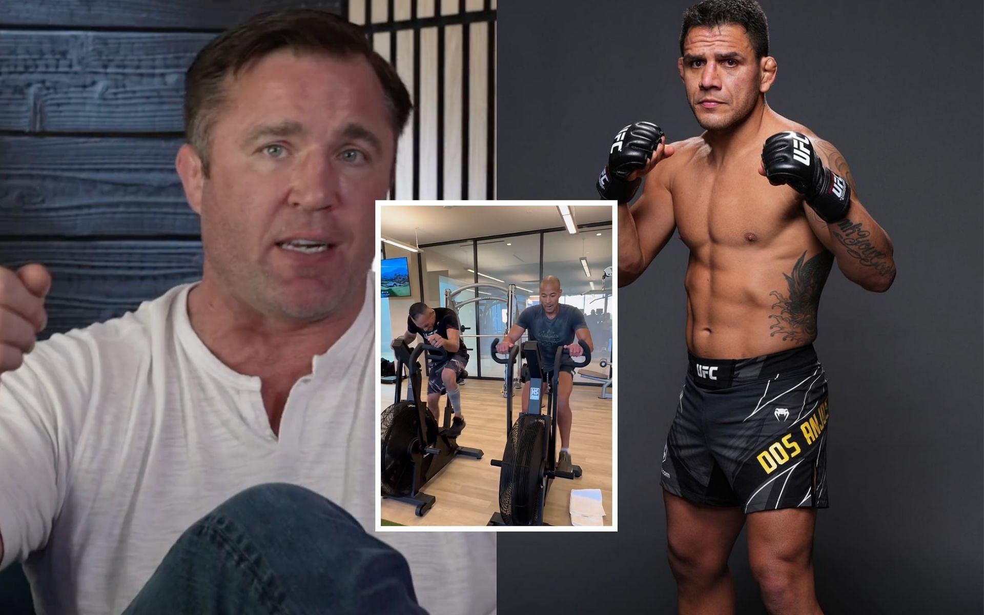 Chael Sonnen (left) and Rafael dos Anjos (right) weigh in on Tony Ferguson training with David Goggins (center) [Photo Courtesy @sonnench, @rdosanjosmma and @davidgoggins on Instagram]