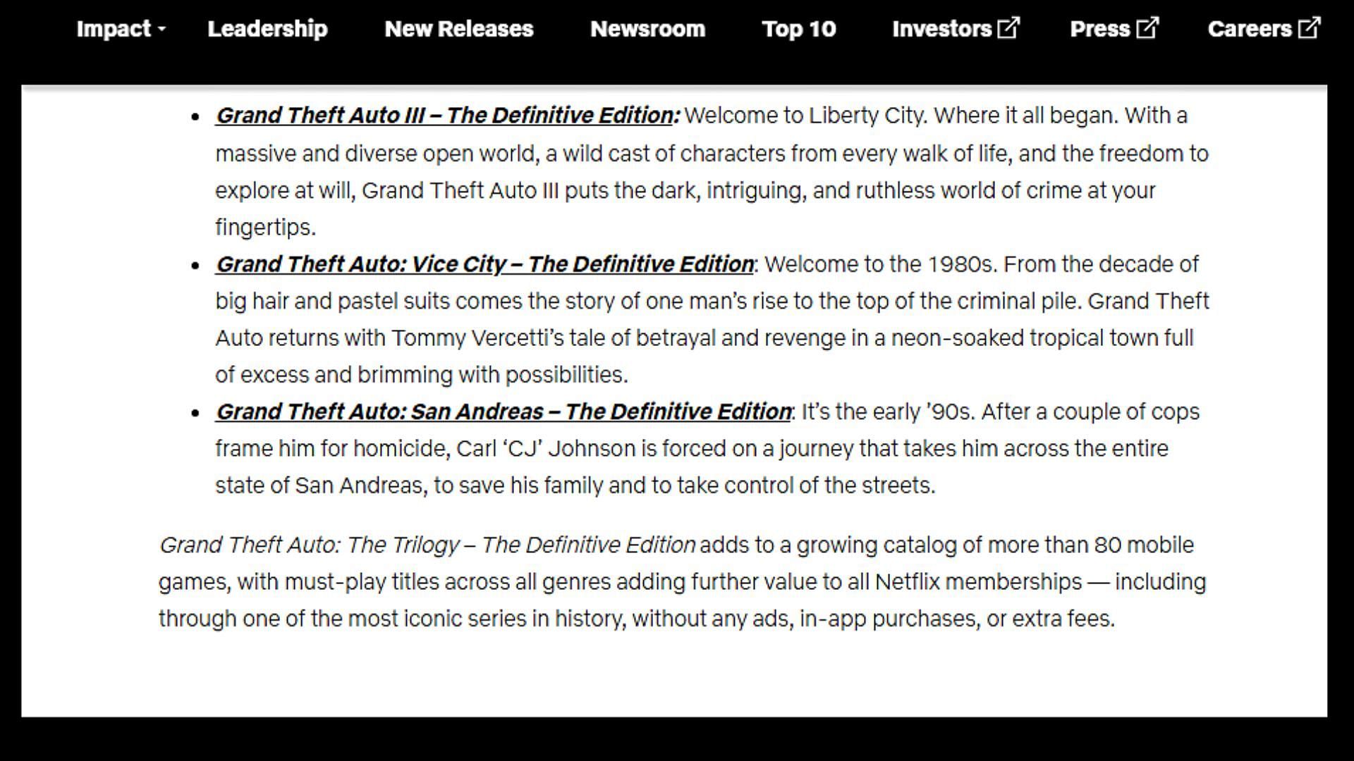 Grand Theft Auto: The Trilogy – The Definitive Edition (Netflix) —  Everything We Know