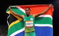 Caster Semenya of South Africa celebrates winning gold in the Women's 800 meters final during the 2018 Commonwealth Games in Gold Coast, Australia.
