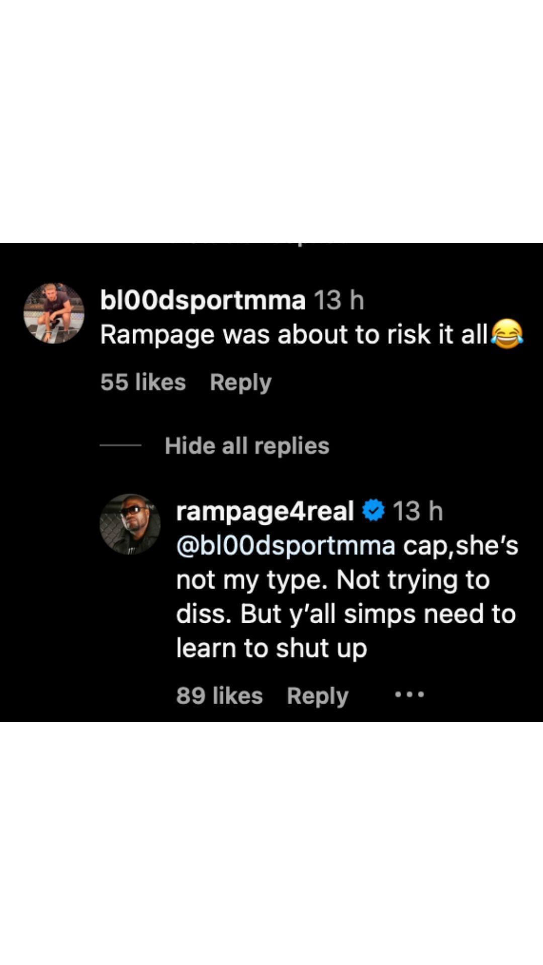 &#039;Rampage&#039; Jackson responds to fan on Instagram post