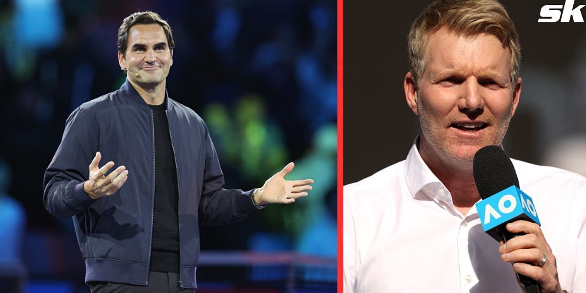 Roger Federer (L) and Jim Courier (R)