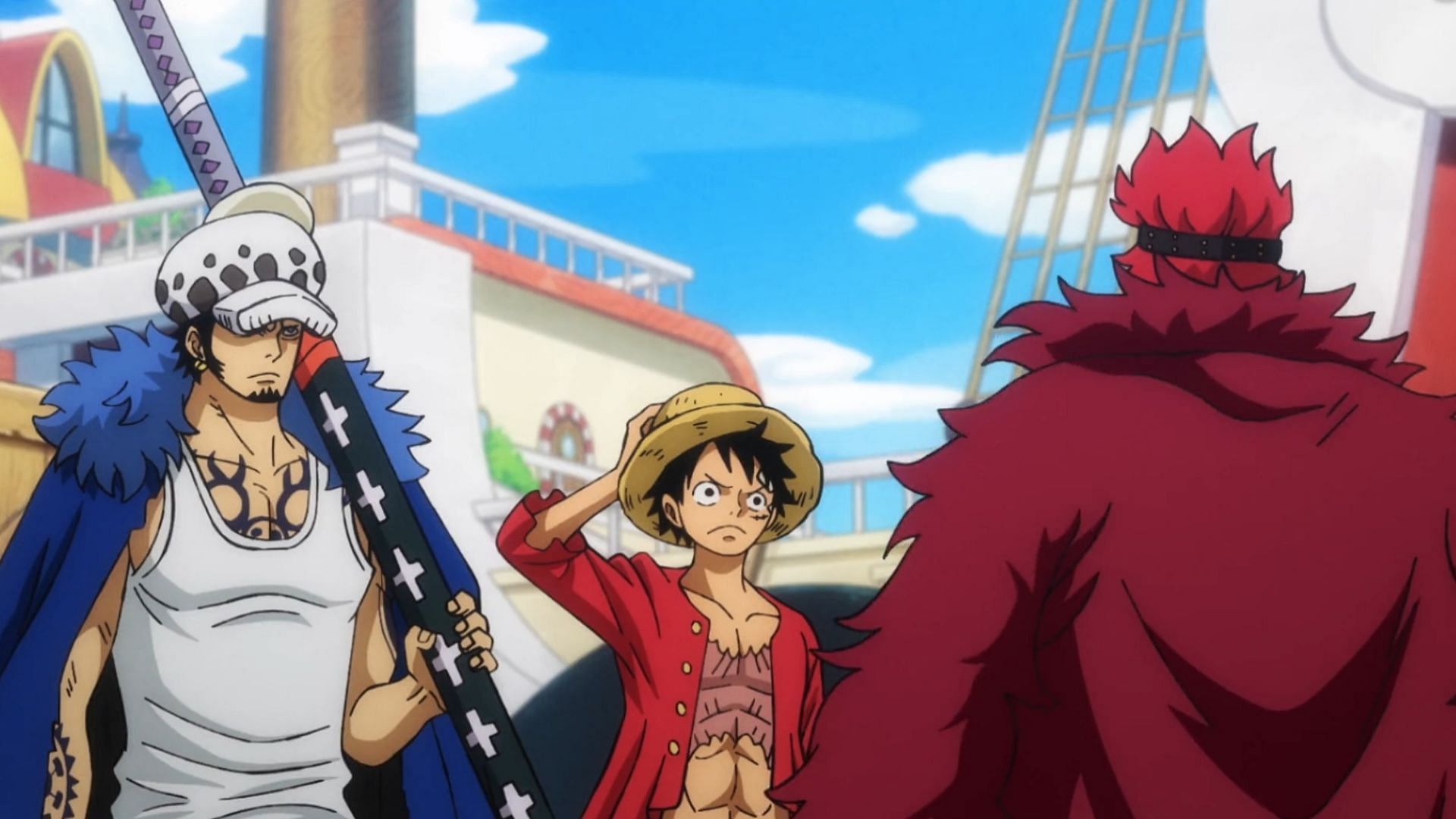 Law, Luffy, and Kid as seen in One Piece episode 1083 (Image via Toei Animation)