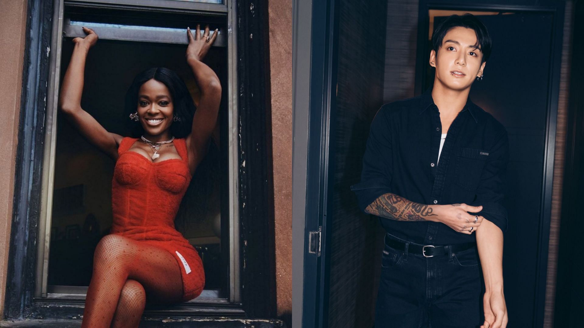 Azealia Banks and Jungkook (Image via azealiabanksnews/X and Calvin Klein)