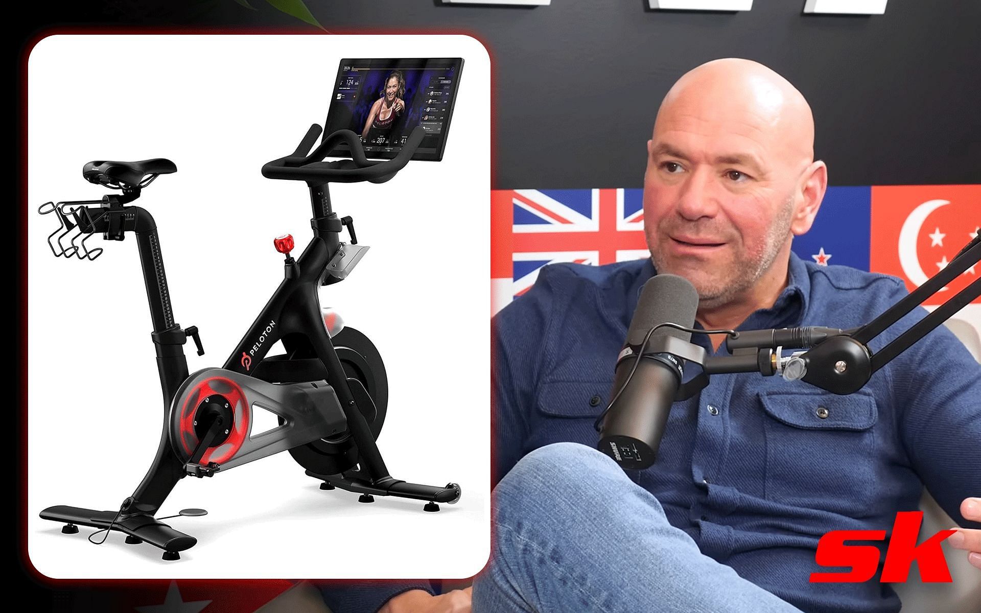 Dana White goes off on Peloton bikes [Images via: Theo Von | YouTube and @ShopForNeeds1 on X]