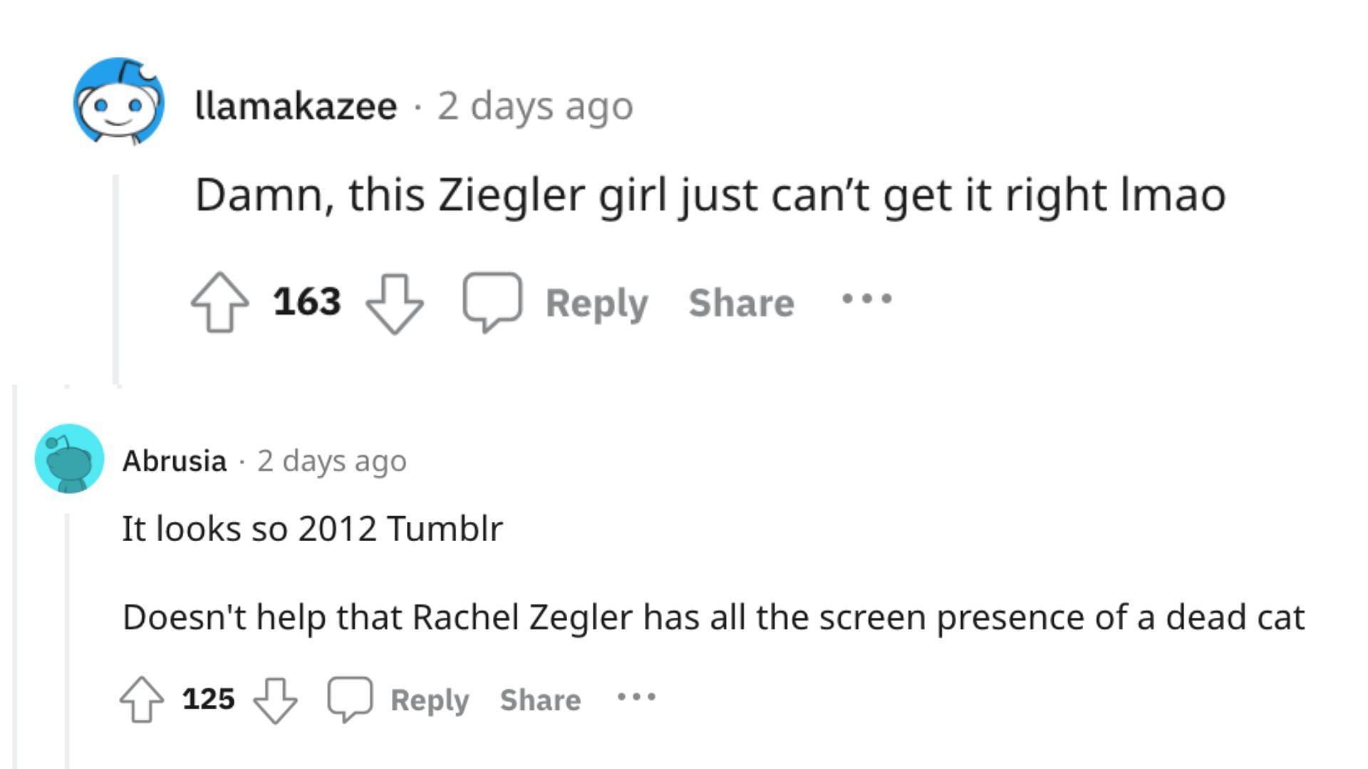 Fans express concerns over Zegler (Image via Reddit)