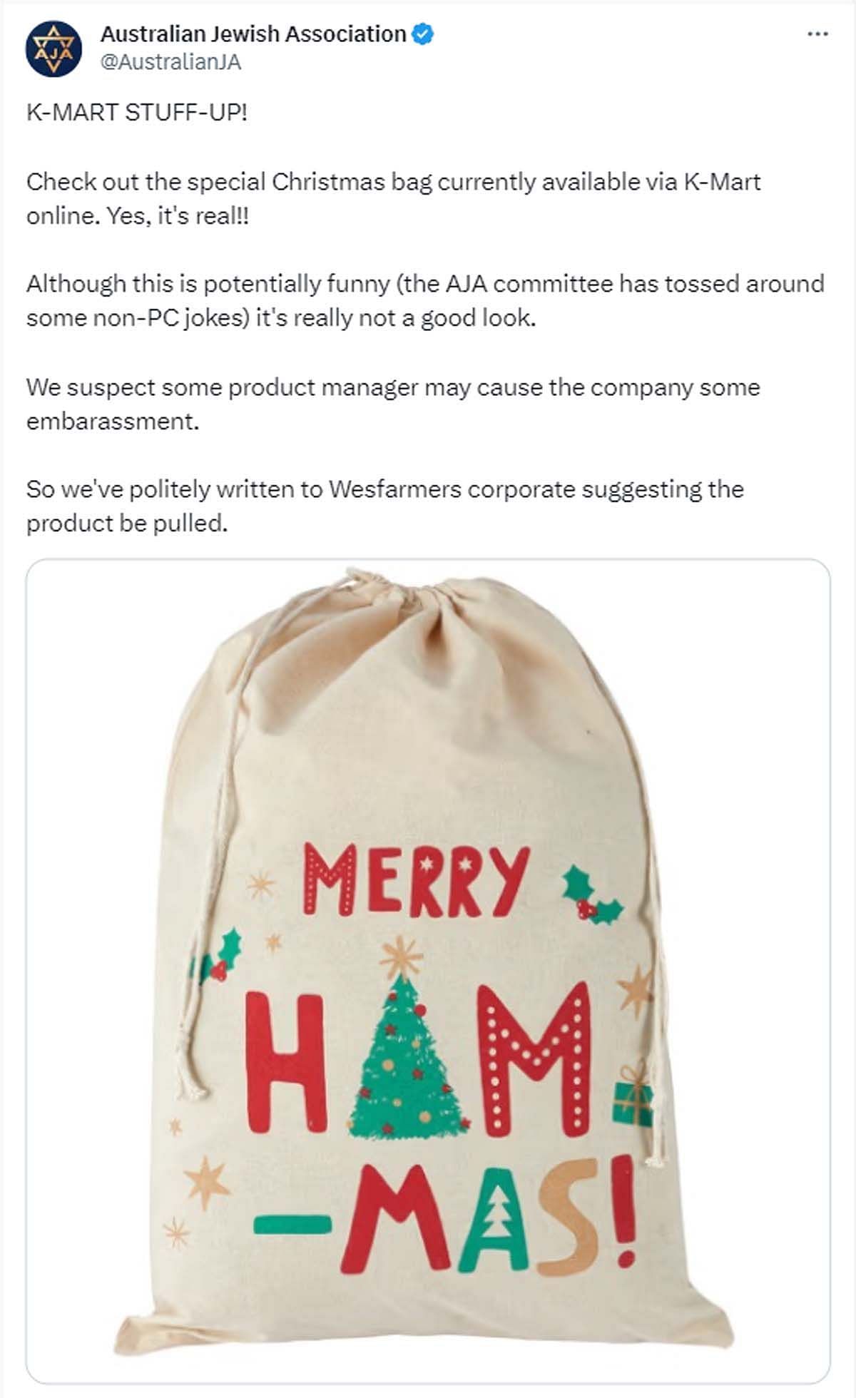 “It’s a ham bag”: Kmart Hamas bag controversy sparks ridicule as