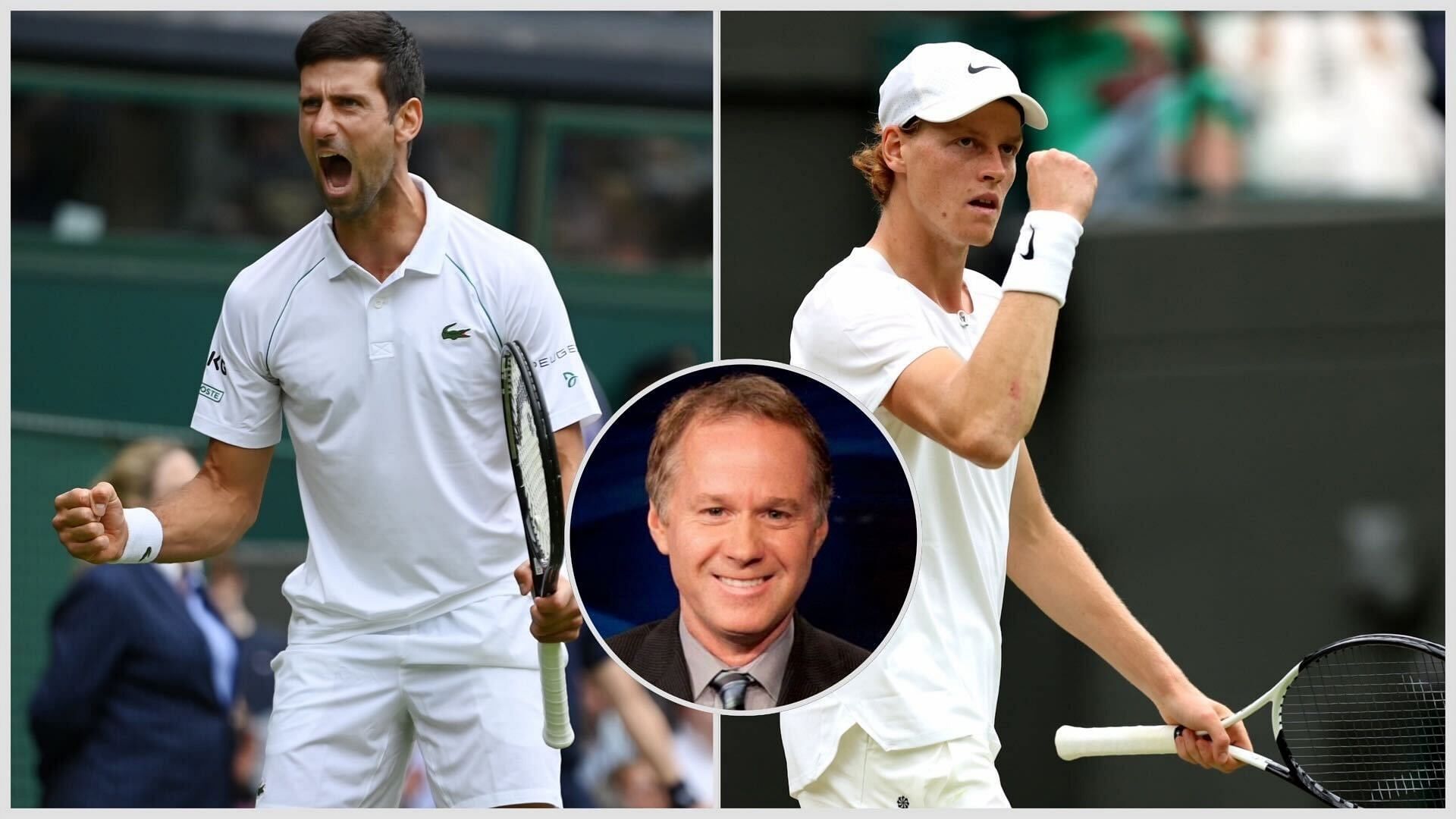 Novak Djokovic (L), Jannik Sinner (R) and Patrick McEnroe (inset)