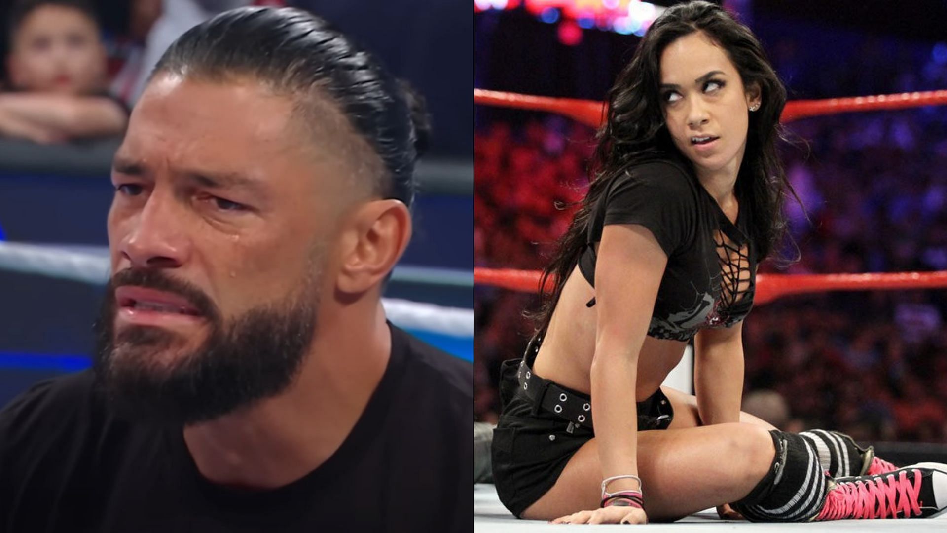 Roman Reigns (left); AJ Lee (right)