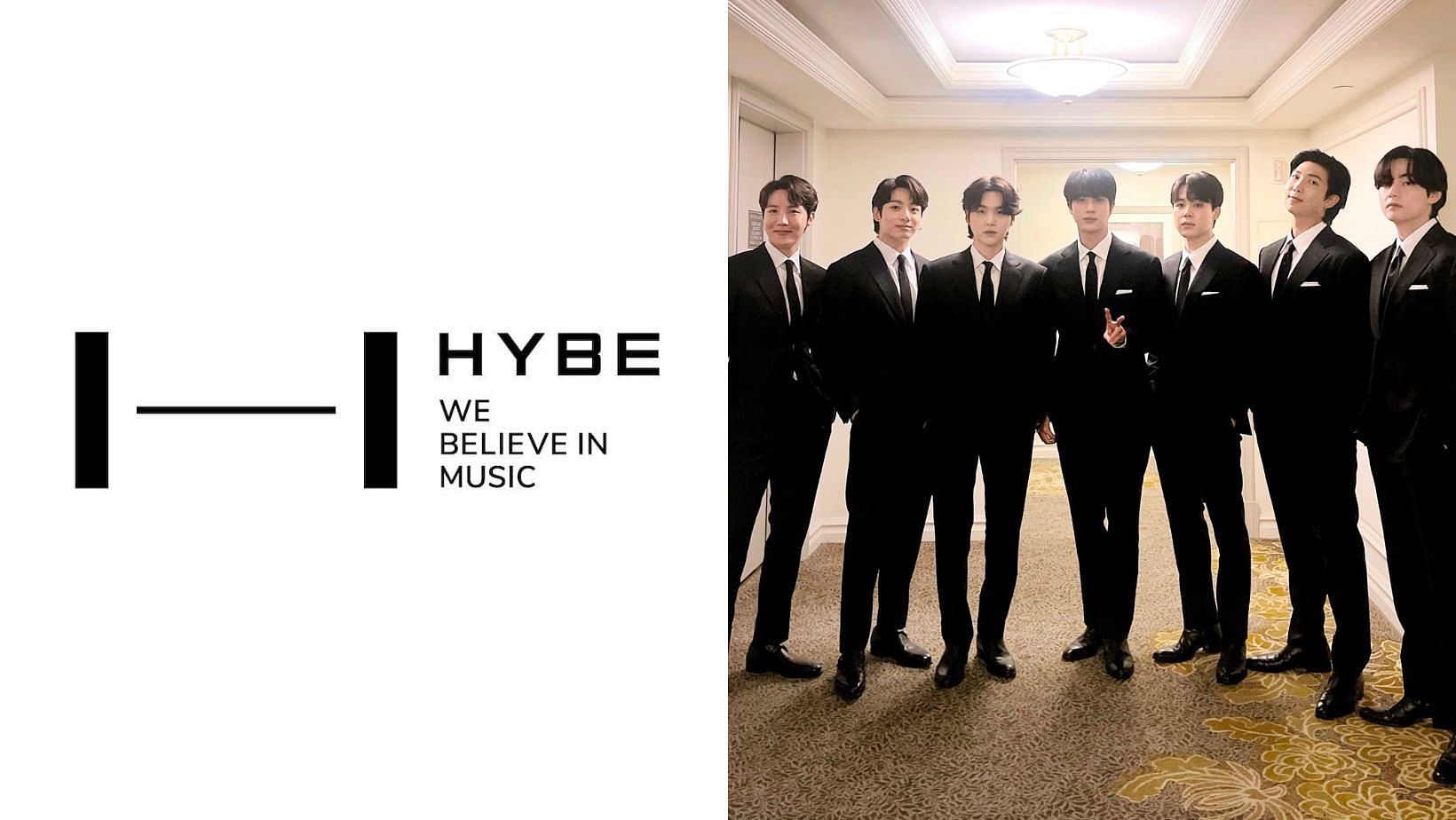 HYBE Corporation and BTS. (Images via X/@@MIX07X &amp; HYBE website)