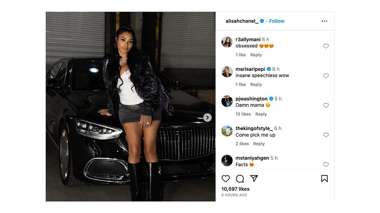 PJ Washington was amazed by the picture of his wife with the new Mercedes Maybach (@alishachanel/Instagram)