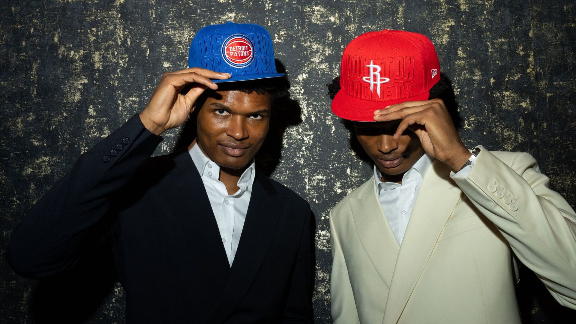Ausar Thompson (left) and his brother Amen after getting drafted into the NBA