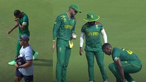 Lungi Ngidi walks off the field following another issue with his left ankle in SA vs AFG 2023 World Cup clash