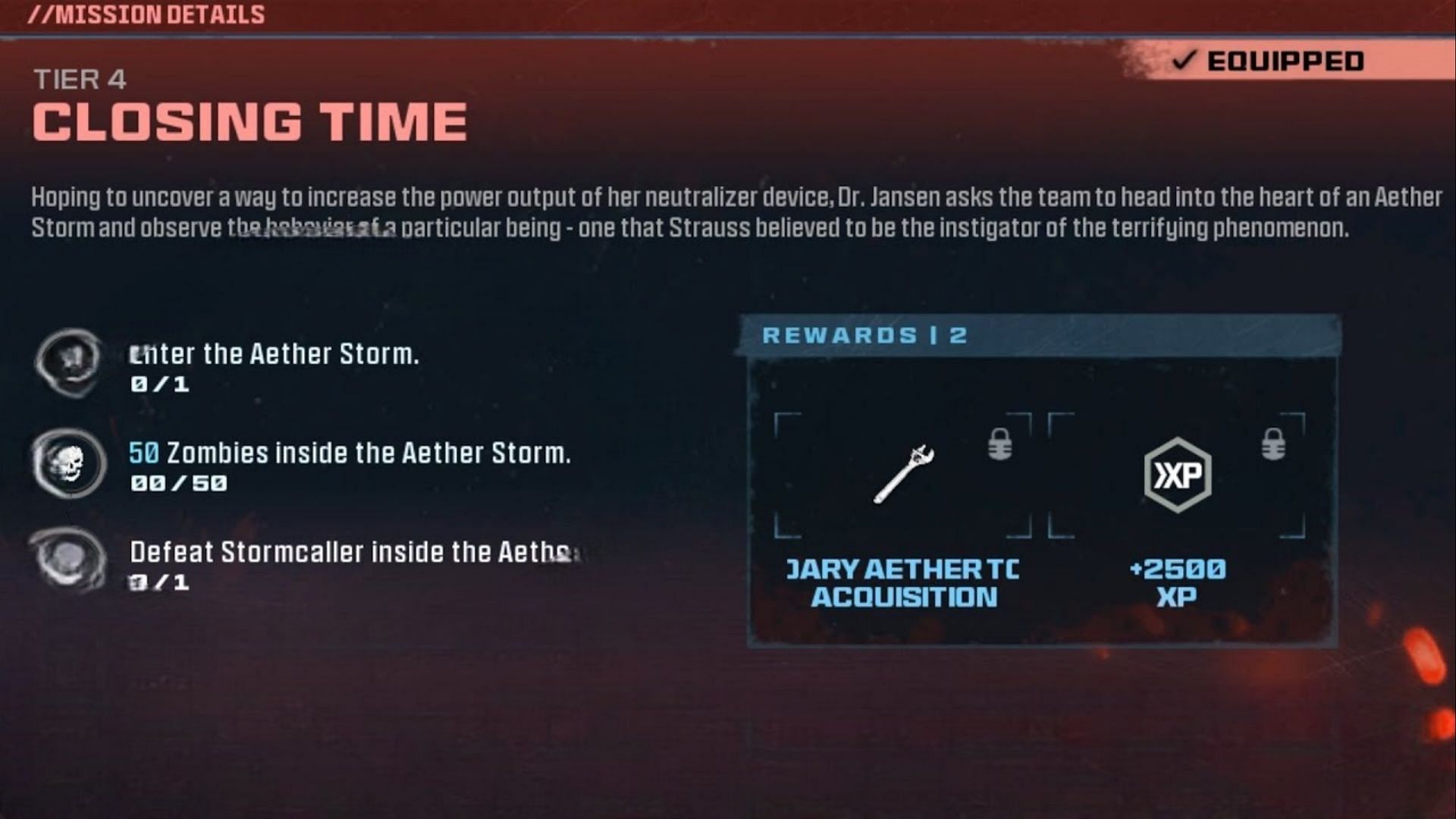 Rewards for completing the Closing Time mission in MW3 Zombies (Image via Activision)
